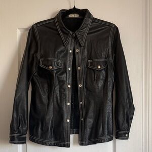 Vintage US Black Leather Jacket / Shirt with Contrast Stitching